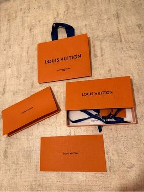 Authentic Louis Vuitton Gift Packaging Box Bag Ribbon Birthday Card